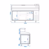Pizzawerkbank PREMIUM PLUS - 1980x700mm - granieten werkblad - met 1 deuren & 4 laden - incl. koelopzetvitrine - 9x GN 1/4