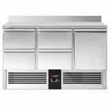 Saladette / Pizzakühltisch PREMIUM - 1,37 x 0,7 m - mit 1 Tür, 4 Schubladen & Aufkantung