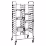 In acciaio inox Carrello portavassoi - doppio (16+16) - per 32 vassoi GN 1/1 (530x325mm) - con ruote ø125mm (2 con freno)