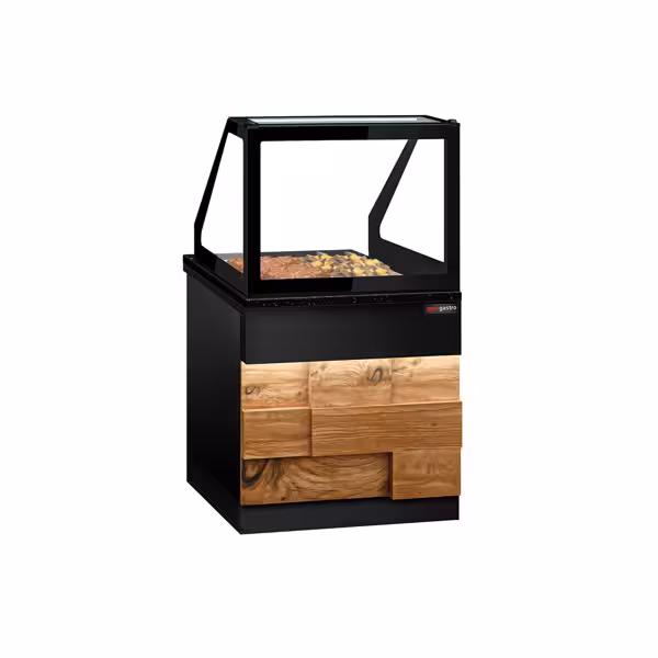 Vetrina calda TORONTO - 800mm - frontale in legno - per 2x GN 1/1 - piano di lavoro in granito nero