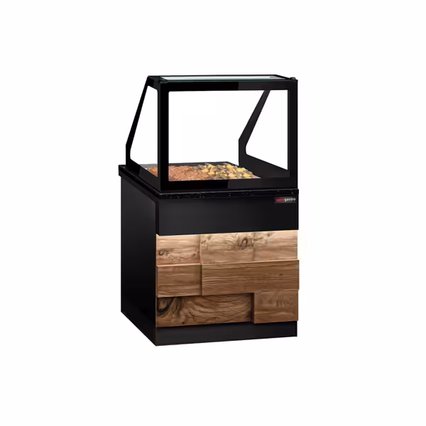 Hot Servery Counter TORONTO - 800mm - wood front - Bain Marie Top for 2x GN 1/1 - Black Granite Worktop