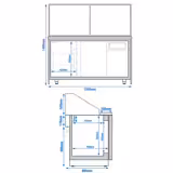 Saladette TORONTO - 1500 mm - svart front - 2 dörrar - med rak glasöverdel för 4x GN 1/1 + 1 hylla - svart granitbänkskiva