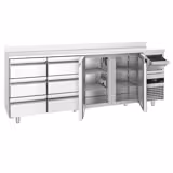 Barkoeledag PREMIUM - 2690x600mm - 775l - met 2 deuren & 6 laden, spatrand, uitklopbak voor koffie