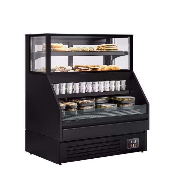 Vitrină de vânzări - 1200mm - 199 litri - cu iluminare LED - cu raft deasupra și dedesubt