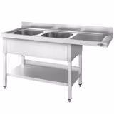 Plonge PREMIUM en acier inoxydable - 1600x700mm - 2 bacs - bac à gauche - avec espace lave-vaisselle - adossée/avec dosseret