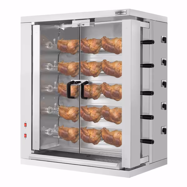 Électrique Rôtissoire à poulets Verticale - avec 5 broches pour jusqu’à 30 poulets - 16,5kW