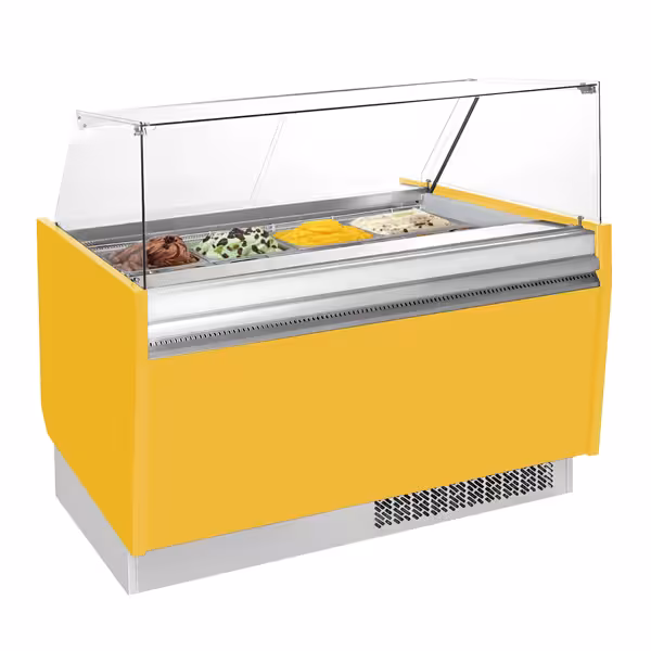 Vitrină pentru înghețată LIAM - 1562 mm - statică - cu iluminare LED & dezghețare automată - pentru 13+13x cuve de 5 litri pentru înghețată - galben