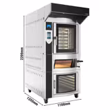 Four à chariot rotatif Électrique Four à convection avec injection d’eau - Écran tactile - 1 chambres de cuisson - 6 niveaux 600x400mm - Acier inoxydable - avec roulettes - inclus four à pizza, hotte et armoire de fermentation