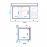 Pizzawerkbank PREMIUM PLUS - 1490x700mm - met granieten werkblad - met 1 deur & 3 laden - incl. opzetkoelvitrine - 8x GN 1/3
