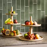 Alzata per buffet - VALO - Tonda - Legno di rovere oliato - Ø300/Ø250mm - 2 ripiani - Altezza: 280mm