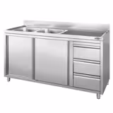 Dolaplı Yıkama Tezgahı- 2000x600mm - 3 Çekmeceli & 2 Sol Evyeli