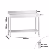 Commercial Stainless Steel Table with Upstand PREMIUM - 1000x700mm - with Undershelf - with Rear Upstand - with Cross Bracing