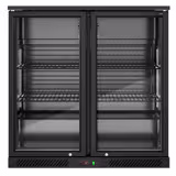 Barová lednice - 900 mm - 220 litrů - se 2 skleněnými výklopnými dveřmi - černá vnější a vnitřní strana - pro UK