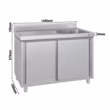 Dřezová skříňka ECO - nerezová ocel - 1400x700 mm - posuvné dveře - s odkapávací plochou vlevo - s 1 dřezem vpravo