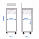 Armário frigorífico de pastelaria/padaria aço inoxidável AISI 304 PREMIUM - EN 600x800 - 612L - com 1 porta & 10 pares de trilhos de aço inoxidável & iluminação interior & fechadura - Ventilado - Classe climática 4 - Porta reversível