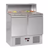 Commercial Saladette Counter ECO - 903mm - 240L - Black Front - 2 doors - with glass canopy for 5 x GN 1/6 & stainless steel hinged lid