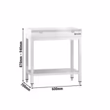 Commercial Stainless Steel Centre Table PREMIUM - 600x700mm - with Undershelf - with Cross Bracing - with White Chopping Board