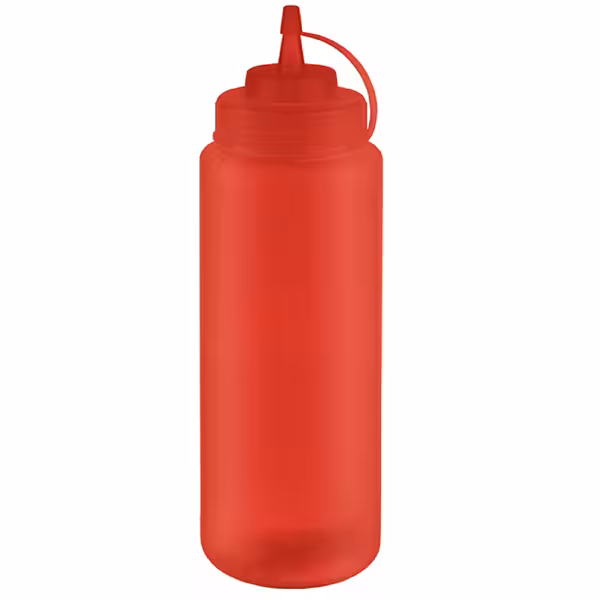 (6 st) Dressingflaska - 1 020 ml - Ø 80 mm - med skruvlock och piplock - röd