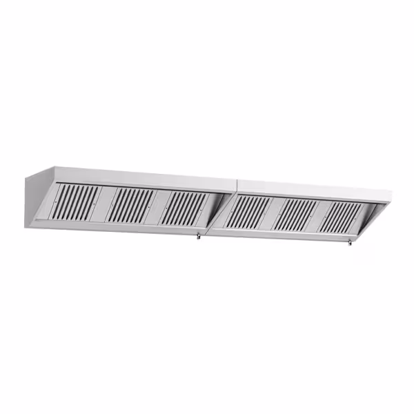 Wandafzuigkap RVS - 700mm diep - 3600mm - zonder motor - met 6 labyrintfilters en verlichting