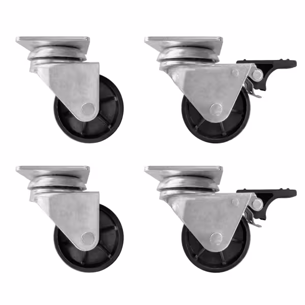 Wheel set for chest freezers - Plastic & stainless steel - 60x80x80mm - for TTG449N, TTG466EN, TTG534EN & TTG553N - 2 with brakes; wheel Ø48mm, width 35mm