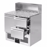 Saladette PREMIUM - 903mm - 1 porta & 2 cassetti - con sovrastruttura in acciaio inox per 5x GN 1/6 - piano di lavoro in granito