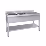 میز استیل اکونومی ظرفشویی - طبقه دار - 600*1400 میلیمتر - دو سینک در چپ