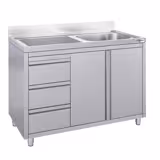 Lavello armadiato ECO - in acciaio inox - 1200x700mm - 3 cassetti - 1 vasca a destra