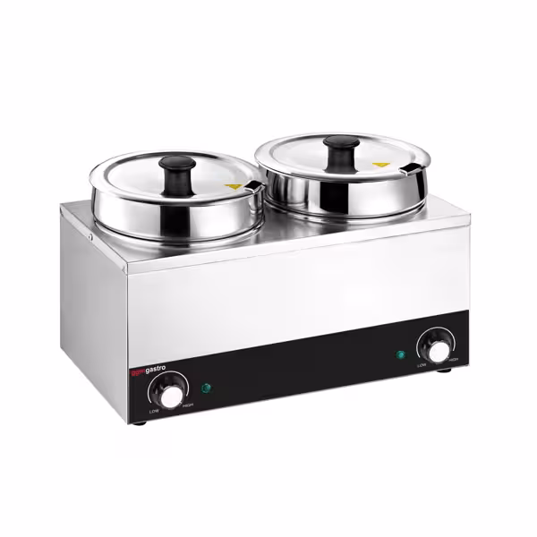 Commercial Bain Marie Soup & Sauce Warmer - Wet Heat - 7L - 300W - 2 Round Pots with each 3,5L