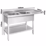 Commercial Dishwasher Sink Unit PREMIUM - 1600x700mm - Double Sink - Right Hand Drainer