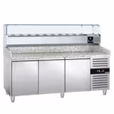 Commercial Pizza Prep Counter - Granite Top ECO - 2025x800mm - with 3 doors - incl. refrigerated topping unit with glass sneeze guard - 10x GN 1/4