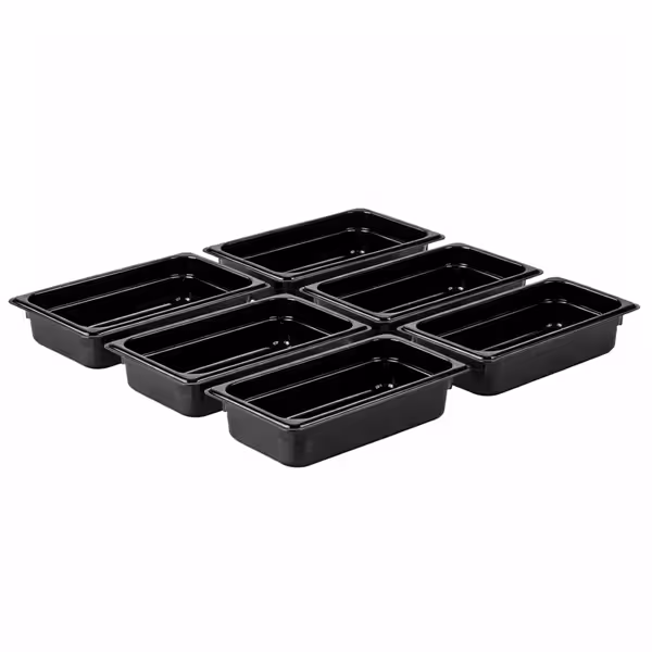 (6 pièces) Bac en Polycarbonate GN 1/3 - Noir - Hauteur : 65 mm