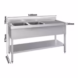 میز استیل اکونومی ظرفشویی - طبقه دار - 600*1400 میلیمتر - دو سینک در چپ