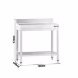Mesa de trabajo de acero inox.  PREMIUM 0,7 m - con zócalo y estante inferior