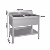 Plonge en inox ECO - 1000x700mm - avec étagère basse - 2 bacs au centre