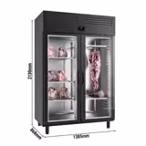 Armoire de maturation de viande Dry Aging - 1300 mm - avec 2 portes en verre - noir