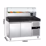 Commercial Pizza Prep Counter - Granite Top PREMIUM - 1500x800mm - with 2 doors - incl. refrigerated topping unit with glass sneeze guard - 7x GN 1/4