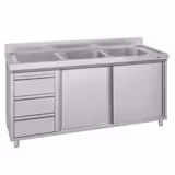 Spoelunit - 1600x700mm - met 3 laden & 2 spoelbakken rechts