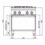 Gas Hob - 40kW - 4 burners - with open base shelf - Heavy Duty - High-Output Model