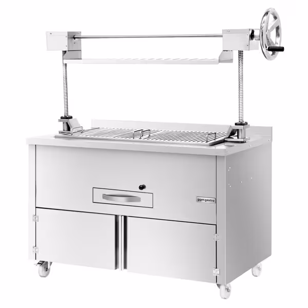Commercial Charcoal Grill - Lift-Grill (hand crank) - Warmplate 1080×220 mm - 1340×800×1685 mm