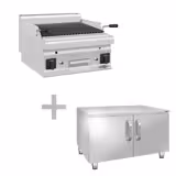 Barbacoa de piedra volcánica a gas (10,6 kW) - parrilla inclinable - incluida subestructura con 2 puertas