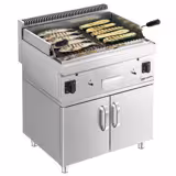 Barbacoa de piedra volcánica a gas (10,6 kW) - parrilla inclinable - incluida subestructura con 2 puertas