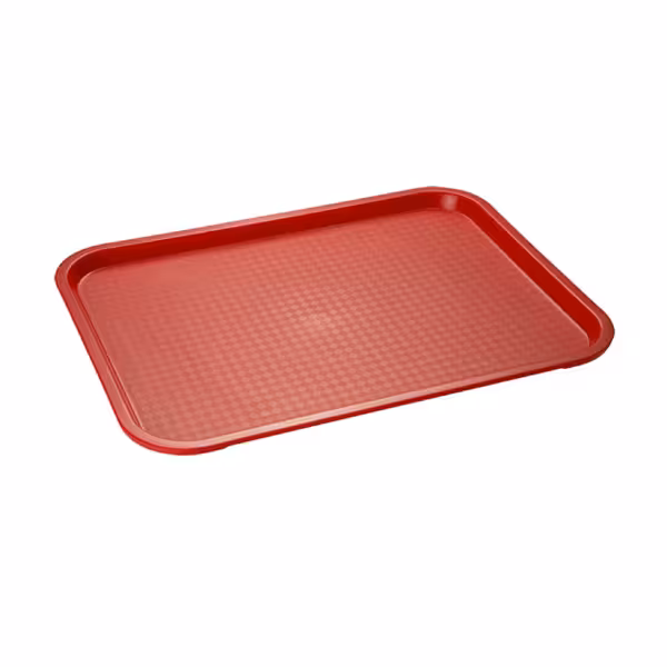 (6 db) Gyorséttermi tálca FAST FOOD - Polipropilén - 350x270 mm - Magasság: 20 mm - piros - texturált felület, törésálló, mosogatógépben mosható, egymásba rakható