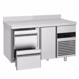Mostrador refrigerado PREMIUM - 1400x700mm - de trabajo con alzatapa - 1 puerta y 2 cajones - GN 1/1 - refrigeración ventilada