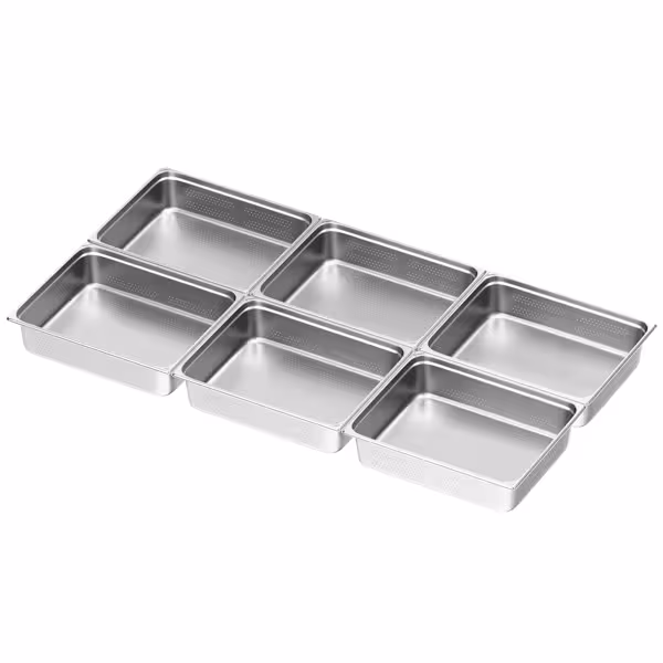 (6 stuks) RVS GN-bak GN 2/1 - geperforeerd - Diepte: 150mm