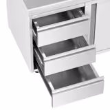 Mesa armario inox PREMIUM - 1600x600mm - con estante intermedio|con 3 cajones izquierda & con peto