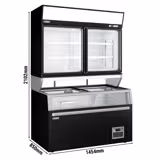 Supermercato-Espositore murale congelatore - 1454mm - -22°/-18°C - con 2 porte a battente in vetrocamera & 4 ripiani - incl. isola surgelati - Nero