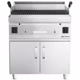 Gas lavastensgrill - 10,6 kW - Fast grillgaller - 2 grillgaller - Golvmodell - Rostfritt stål - för proffskök - inkl. underskåp med 2 dörrar