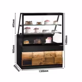 Comptoir réfrigéré TORONTO – 1300 mm – double vitrage – façade en bois – 2 étagères – plan de travail en granit Noir