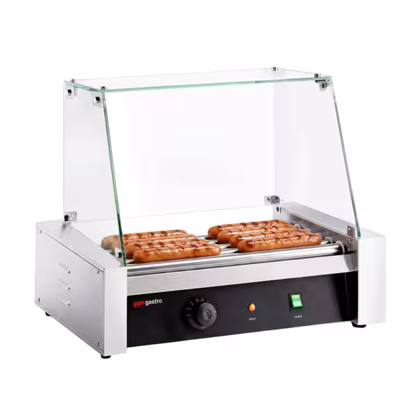 Commercial Hot Dog Roller Grill - 5 Rollers - with Glass Cover - Single Heating Zone