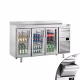 Barkylbänk PREMIUM PLUS - Glas - 1960x600 mm - 520 liter - 3 hängda glasdörrar, stänkkant 100 mm & utslagslåda för kaffe